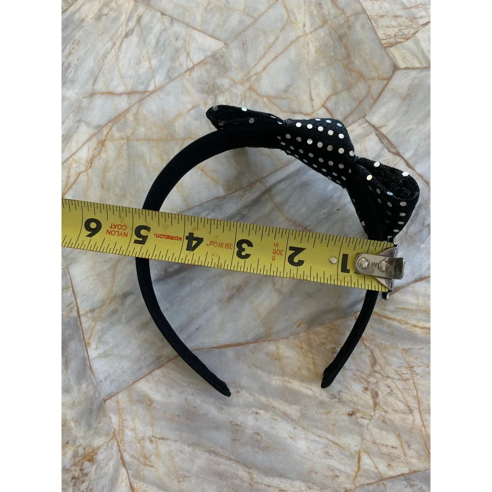 Black Silver Polka Dot Bow Headband Retro Sparkle Hair Accessory